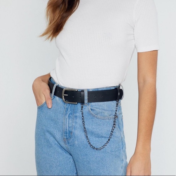 Nastygal Black Leather Chain Belt - Picture 1 of 1